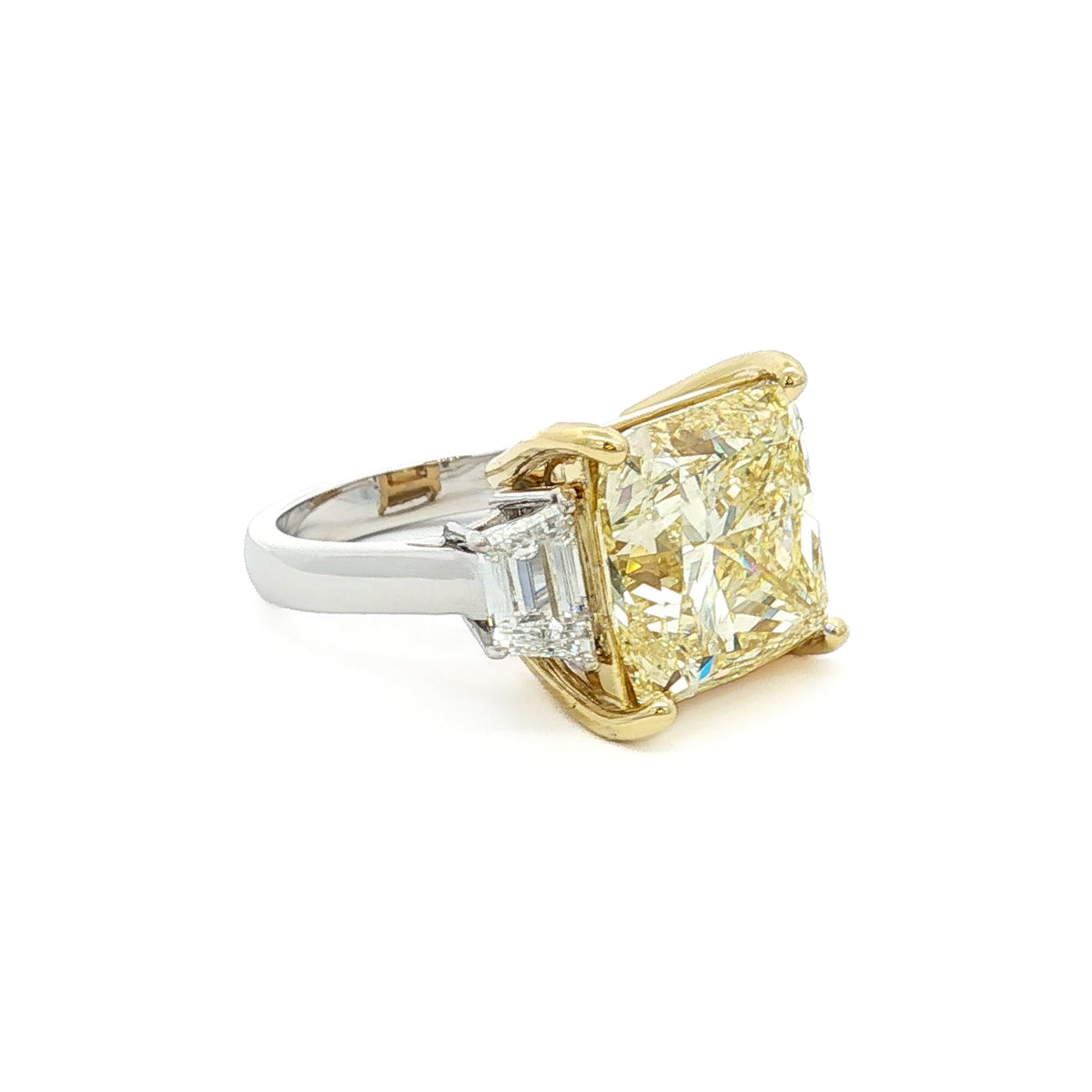 18kt Two-Tone Gold 11.23 ct Fancy Light Yellow Princess-Cut Diamond Ring 5,5.5,6,6.5,7,7.5,8