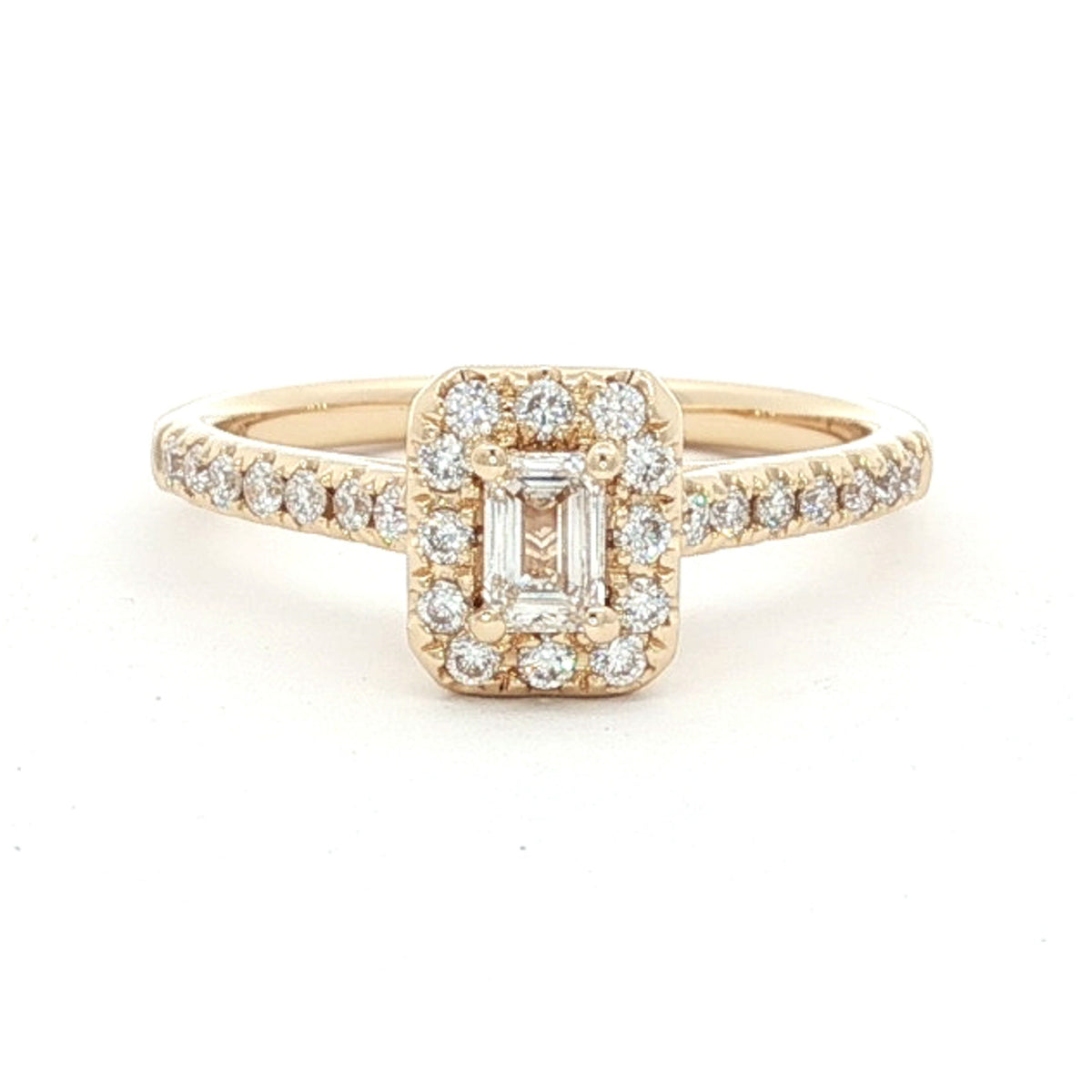 14kt  Yellow Gold .51 CTW Emerald Cut Halo Engagement Ring 5,5.5,6,6.5,7,7.5,8