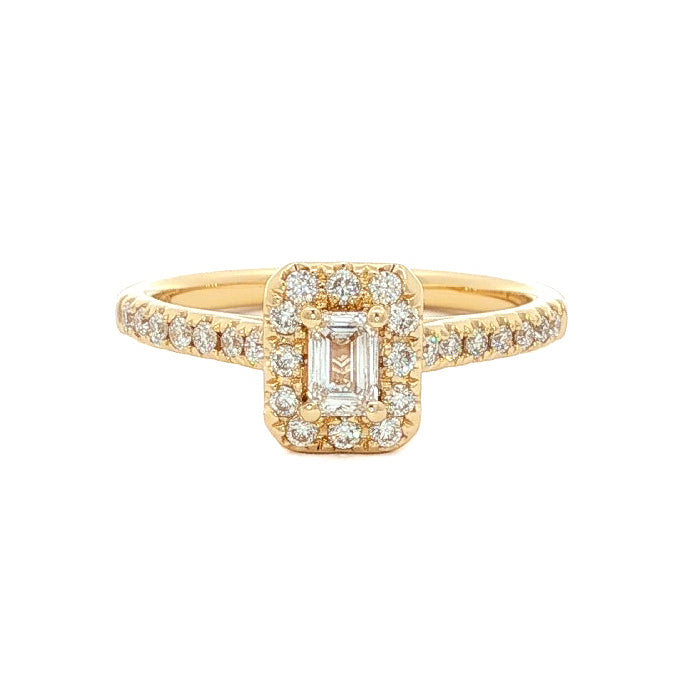 14kt Yellow Gold .51 ctw Emerald Cut Halo Engagement Ring 5,5.5,6,6.5,7,7.5,8