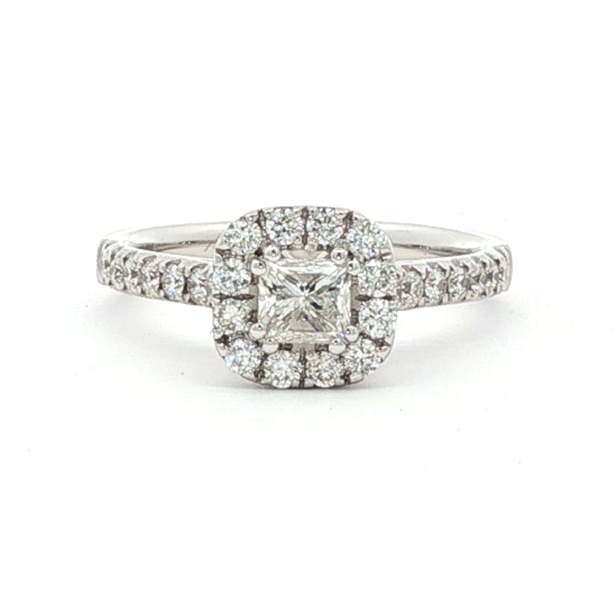 14kt White Gold .98 CTW Princess Halo Engagement Ring 5,5.5,6,6.5,7,7.5,8