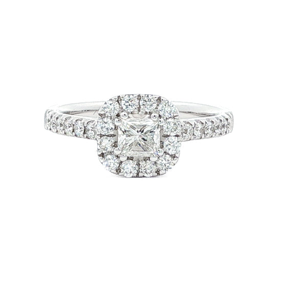 14kt White Gold .98 ctw Princess Halo Engagement Ring 5,5.5,6,6.5,7,7.5,8