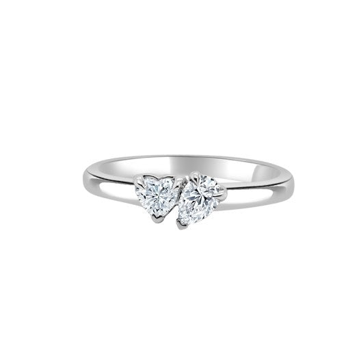 18KT WHITE GOLD HEART AND PEAR SHAPE DIAMOND 2 STONE RING
