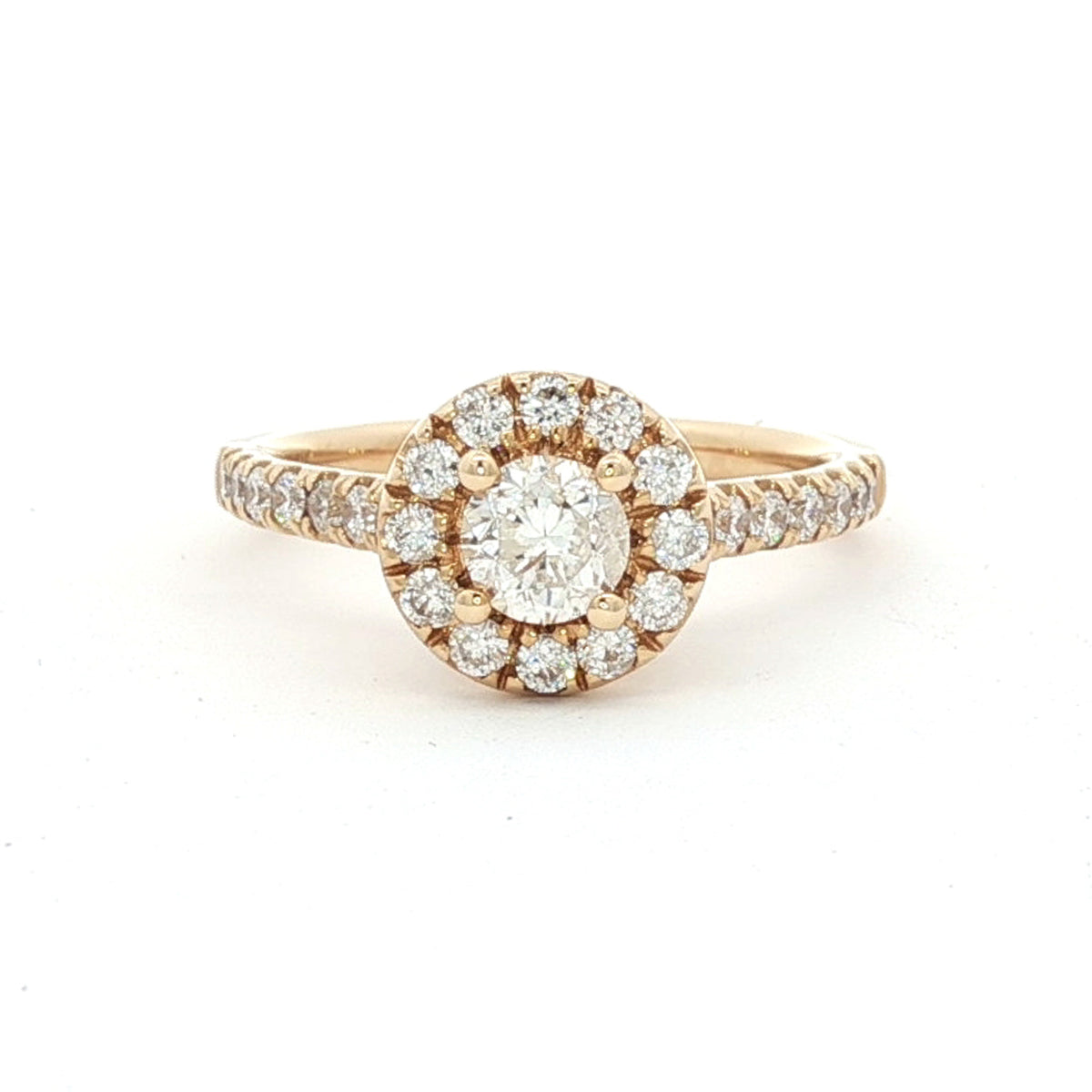 14kt  Yellow Gold 1.01 CTW Round Brilliant Halo Engagement Ring 5,5.5,6,6.5,7,7.5,8