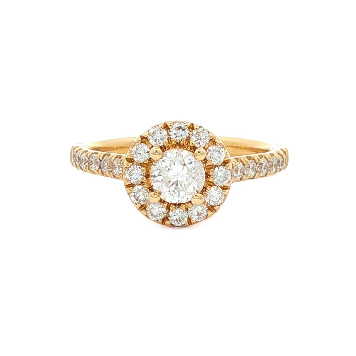 14kt Yellow Gold 1.01 ctw Round Brilliant Halo Engagement Ring 5,5.5,6,6.5,7,7.5,8