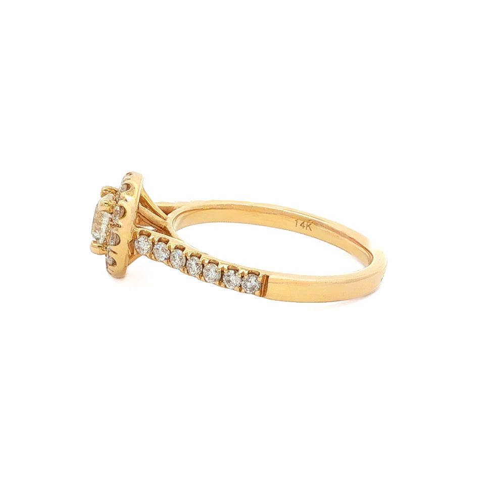14kt Yellow Gold 1.01 ctw Round Brilliant Halo Engagement Ring 5,5.5,6,6.5,7,7.5,8