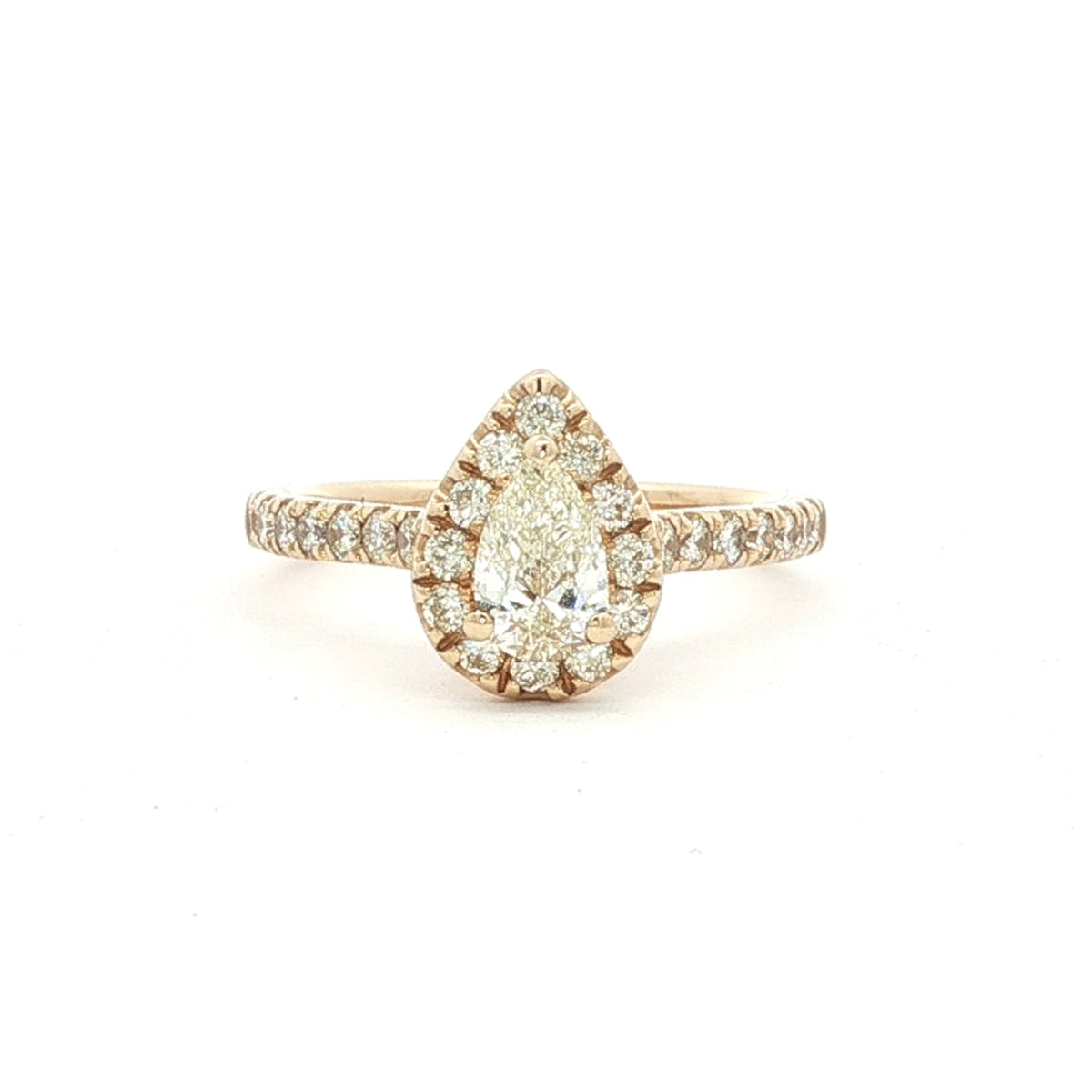 14kt  Yellow Gold 1.04 CTW Pear Halo Engagement Ring 5,5.5,6,6.5,7,7.5,8