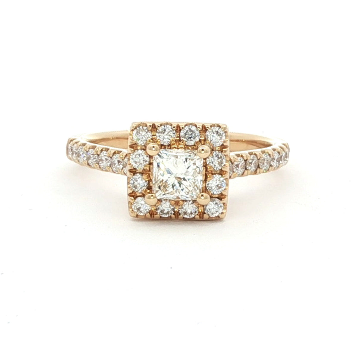 14kt Yellow Gold .96 CTW Princess Halo Engagement Ring 5,5.5,6,6.5,7,7.5,8