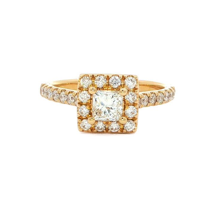 14kt Yellow Gold .96 ctw Princess Halo Engagement Ring 5,5.5,6,6.5,7,7.5,8
