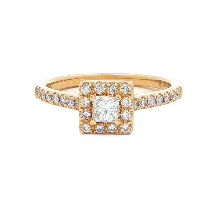 14kt Yellow Gold .50 ctw Princess Halo Engagement Ring 5,5.5,6,6.5,7,7.5,8