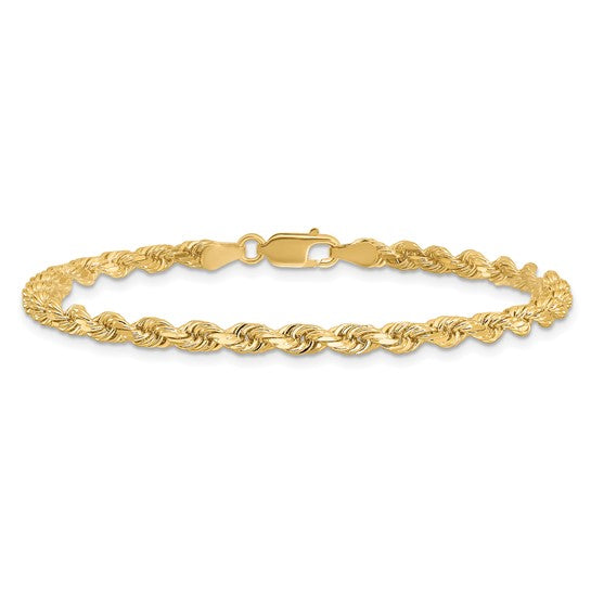 14KT GOLD 3.5MM DIAMOND CUT HANDMADE ROPE CHAIN BRACELET- 3 LENGTHS & 2 COLORS 7 Inch / Yellow,7 Inch / White,8 Inch / Yellow,8 Inch / White,9 Inch / Yellow,9 Inch / White