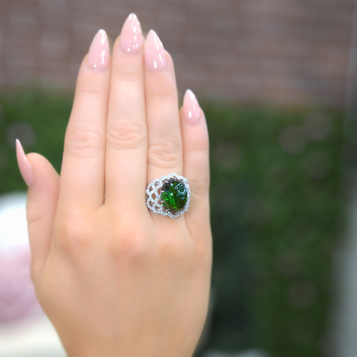 Juleve 18kt White Gold 10.29 ct Chrome Tourmaline & 1.12 ctw Diamond Ring 6,6.5,7