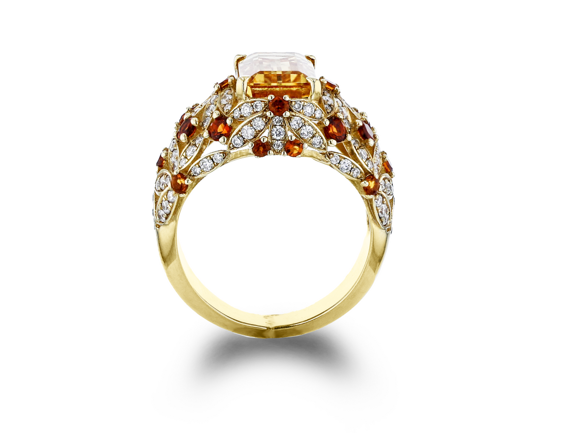 JULEVE TOPAZ, CITRINE & DIAMOND FLORAL RING 4,4.5,5,5.5,6,6.5,7,7.5,8,8.5,9