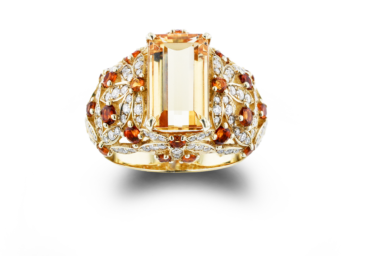 JULEVE TOPAZ, CITRINE & DIAMOND FLORAL RING 4,4.5,5,5.5,6,6.5,7,7.5,8,8.5,9