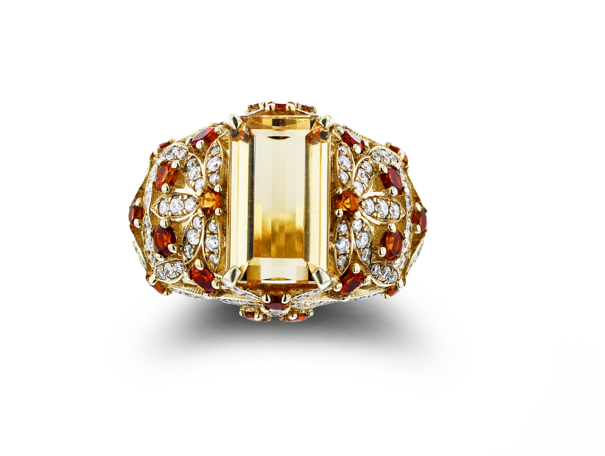 JULEVE TOPAZ, CITRINE & DIAMOND FLORAL RING 4,4.5,5,5.5,6,6.5,7,7.5,8,8.5,9