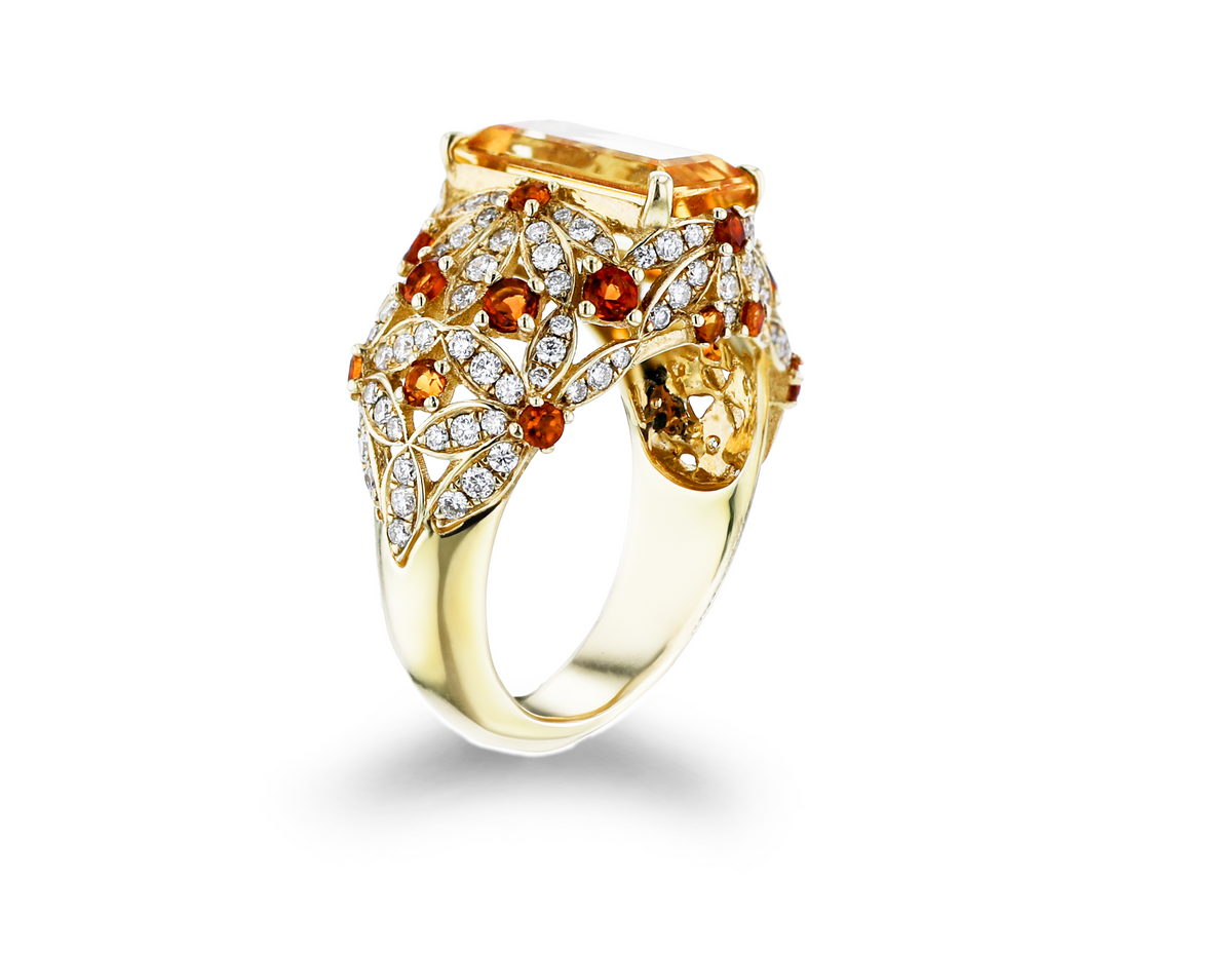 JULEVE TOPAZ, CITRINE & DIAMOND FLORAL RING 4,4.5,5,5.5,6,6.5,7,7.5,8,8.5,9