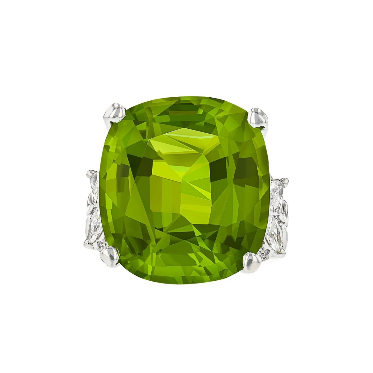 Juleve 18kt White Gold 28.26 ct Cushion Peridot & 1.76 ctw Diamond Ring
