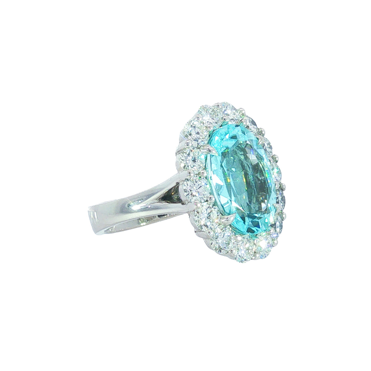 Juleve 5.92 ct Paraiba Tourmaline & 2.46 ctw Diamond Halo Ring 5.5,6,6.5,7,7.5
