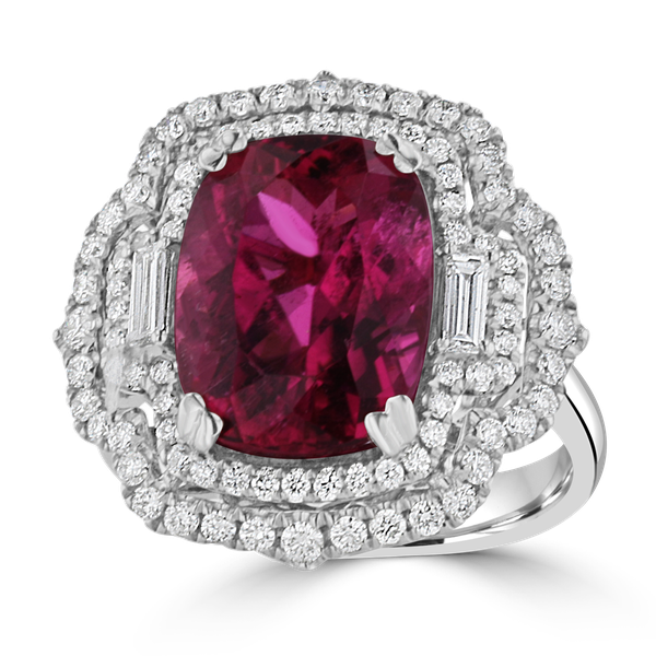 14KT WHITE GOLD 6.16CT RUBELLITE & 0.80CTW DIAMOND HALO RING 7.5,7,6.5,6,5.5