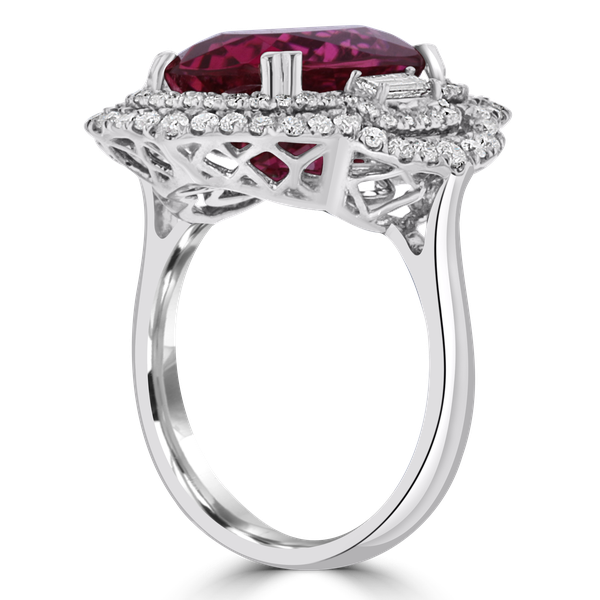 14KT WHITE GOLD 6.16CT RUBELLITE & 0.80CTW DIAMOND HALO RING 7.5,7,6.5,6,5.5