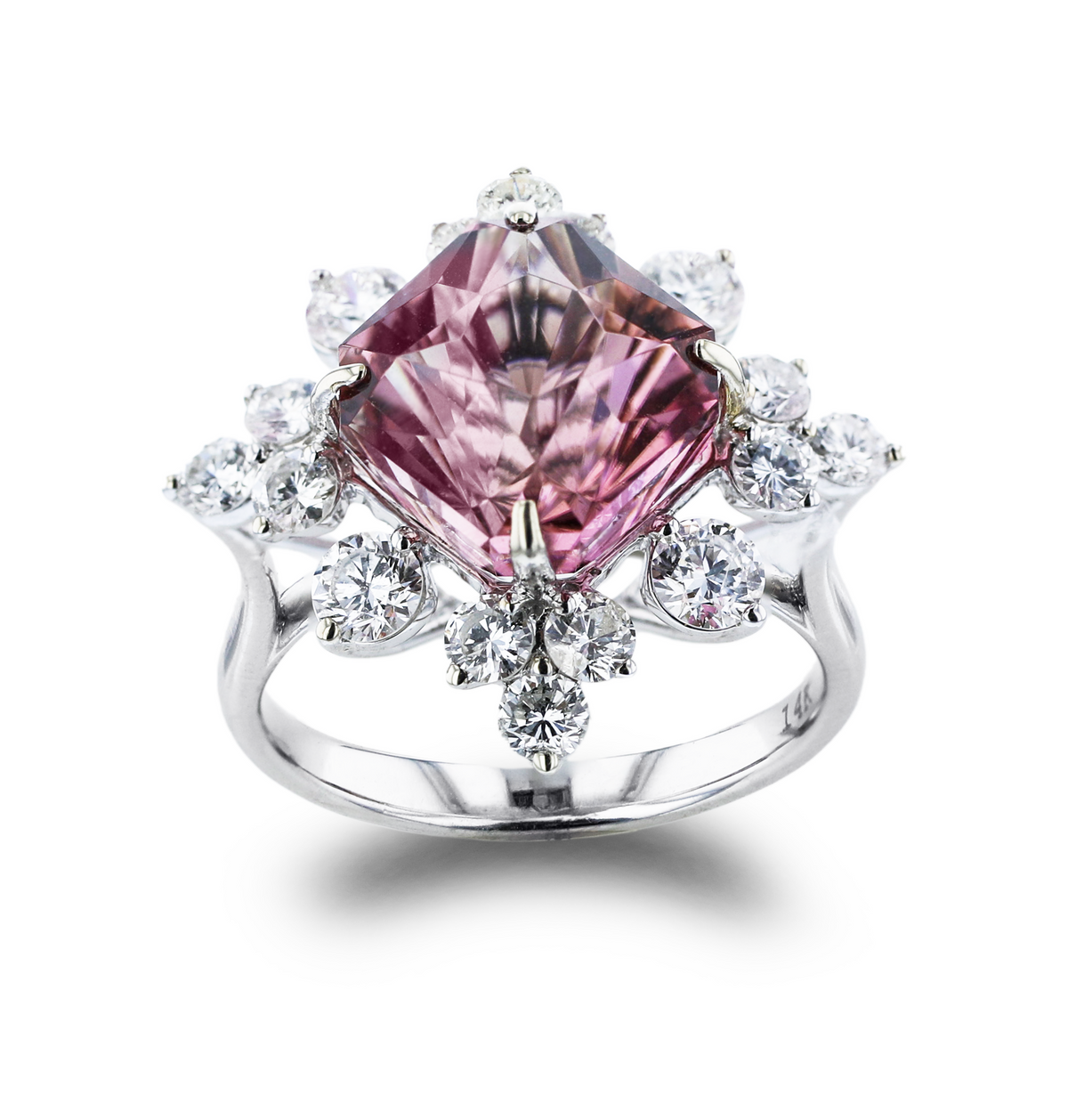 14KT WHITE GOLD 6.13CT TOURMALINE & 1.34CTW DIAMOND RING 5.5,6,6.5,7,7.5