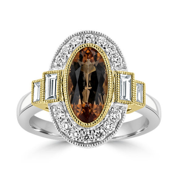 JULEVE 18KT WHITE & YELLOW GOLD 1.65CT IMPERIAL TOPAZ & 0.56CTW DIAMOND RING 8,7.5,7,6.5,6,5.5,5