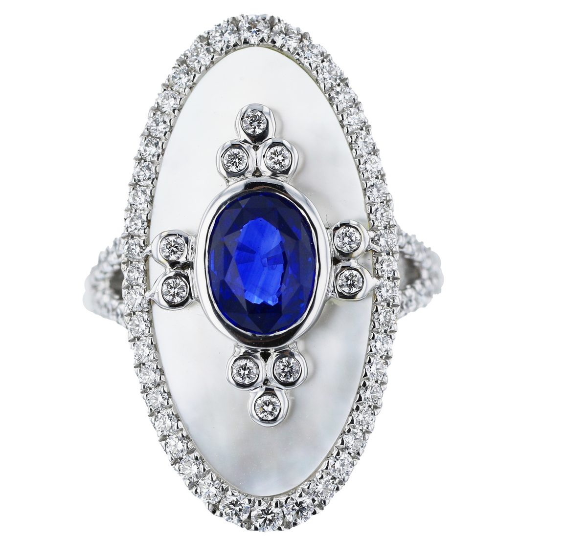 JULEVE 18KT WHITE GOLD 4.91CT SAPPHIRE & 0.90CT DIAMOND RING 5.5,6,6.5,7,7.5,8