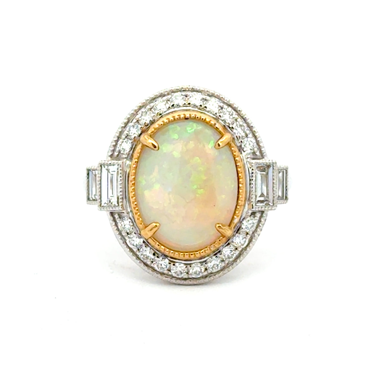 18kt 1.90 ct Oval Opal & .63 ctw Diamond Halo Ring 5.5,6,6.5,7,7.5