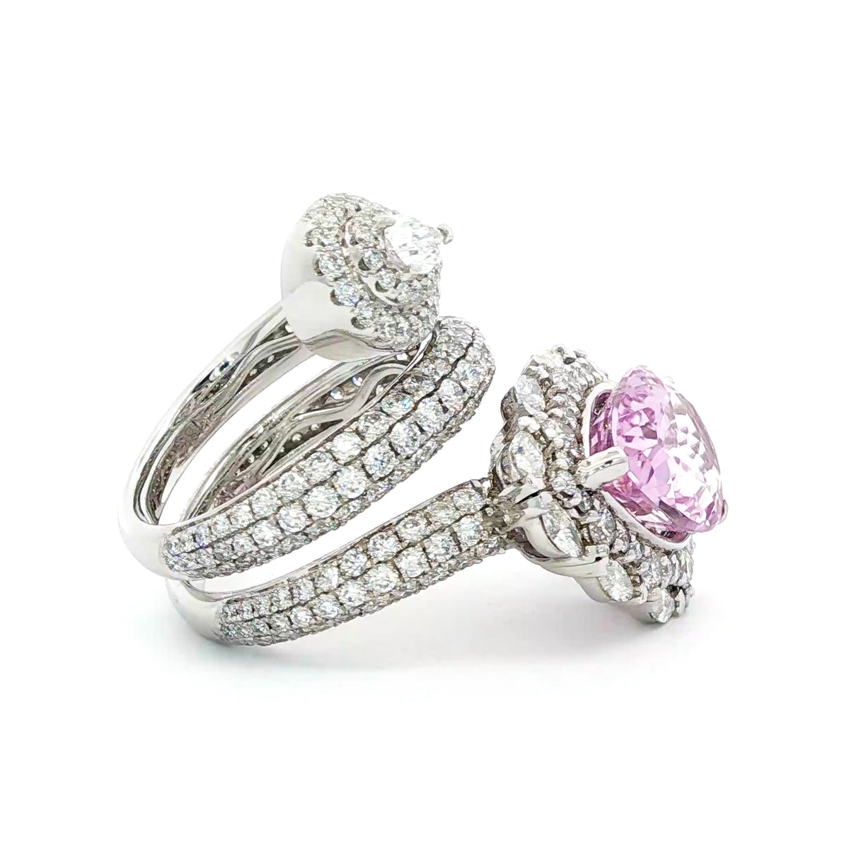 Juleve 18kt White Gold 6.24 ct Pear Kunzite & 3.56 ctw Diamond Pave Coil Halo Ring