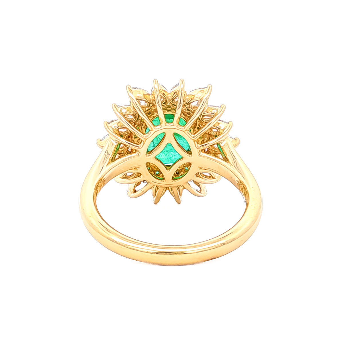 18kt Yellow Gold 2.04ct Oval/Round Emerald & 1.05ctw Pear Diamond Starburst Halo Ring