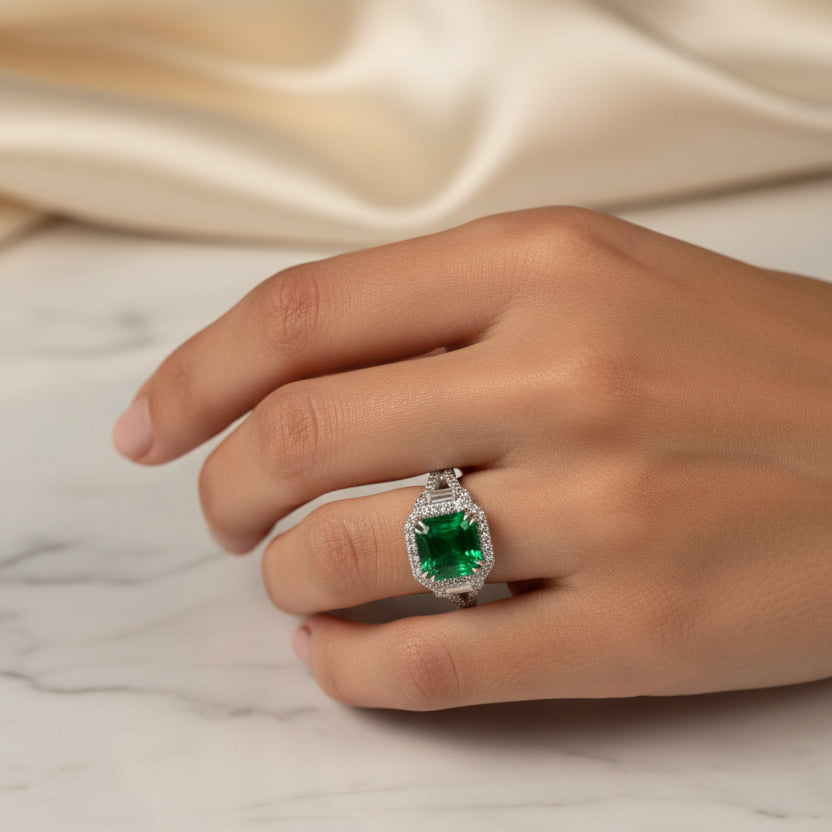 18kt White Gold 2.60 ct Colombian Muzo Green Emerald & 0.96 ctw Diamond Ring