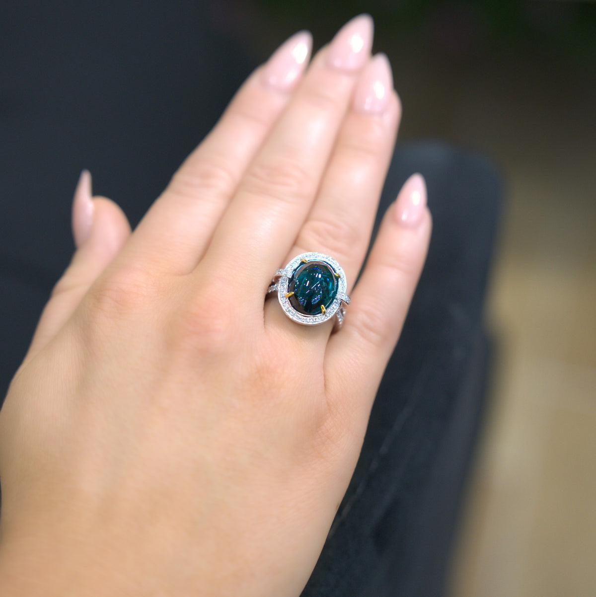 JULEVE 18KT TWO TONE GOLD 8.78 CT TOURMALINE & 0.68 CTW DIAMOND RING 5.5,6,6.5,7,7.5