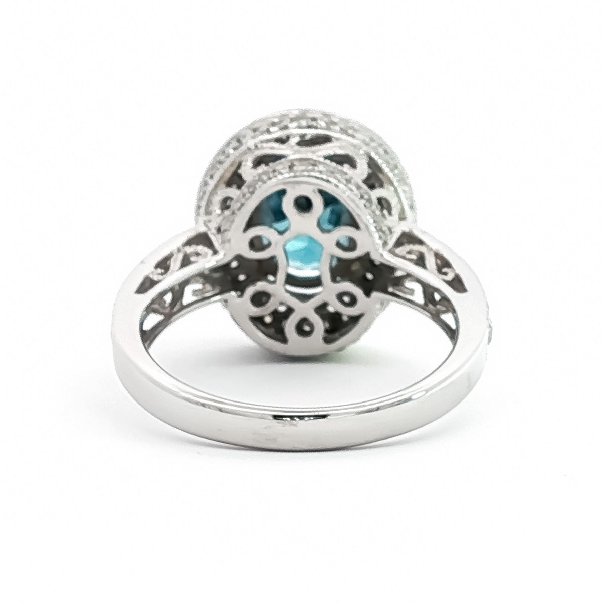 14kt White Gold & 4.00 ct Oval Blue Zircon with 1.00 ctw Diamond Halo Ring 6,6.5,7,7.5,8