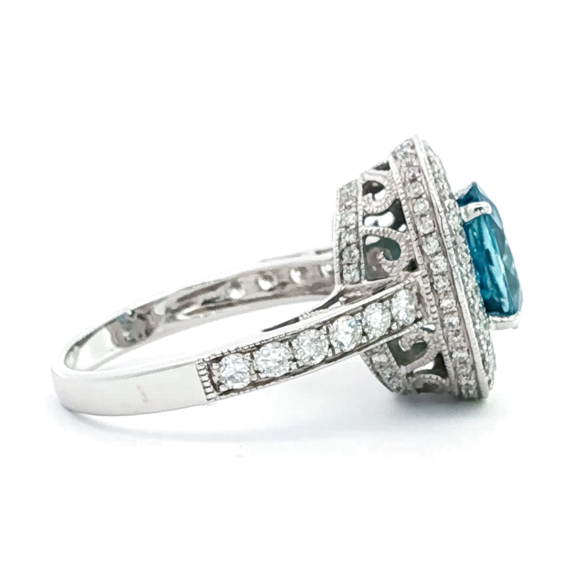 14kt White Gold & 4.00 ct Oval Blue Zircon with 1.00 ctw Diamond Halo Ring 6,6.5,7,7.5,8