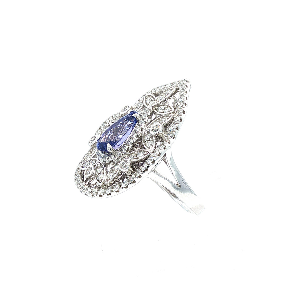 14kt White Gold 1.42 ct Pear Shape Tanzanite & Diamond Vintage Design Ring 5,5.5,6,6.5,7,7.5,8