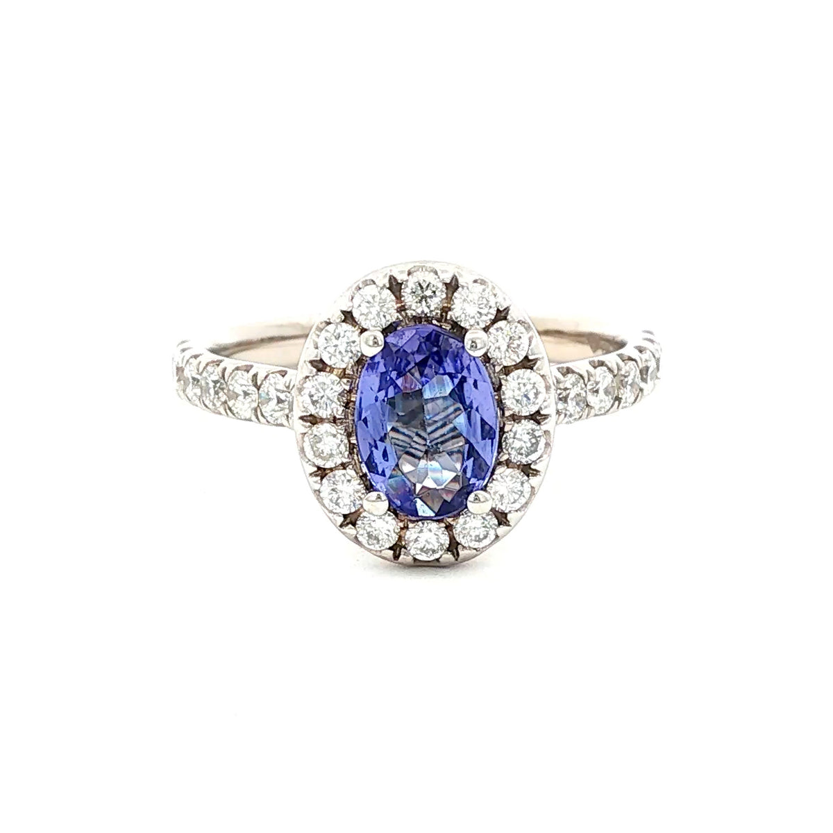 14kt White Gold .78 ct Oval Tanzanite & Diamond Halo Ring 5,5.5,6,6.5,7,7.5,8