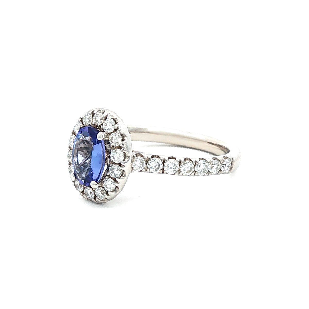 14kt White Gold .78 ct Oval Tanzanite & Diamond Halo Ring 5,5.5,6,6.5,7,7.5,8