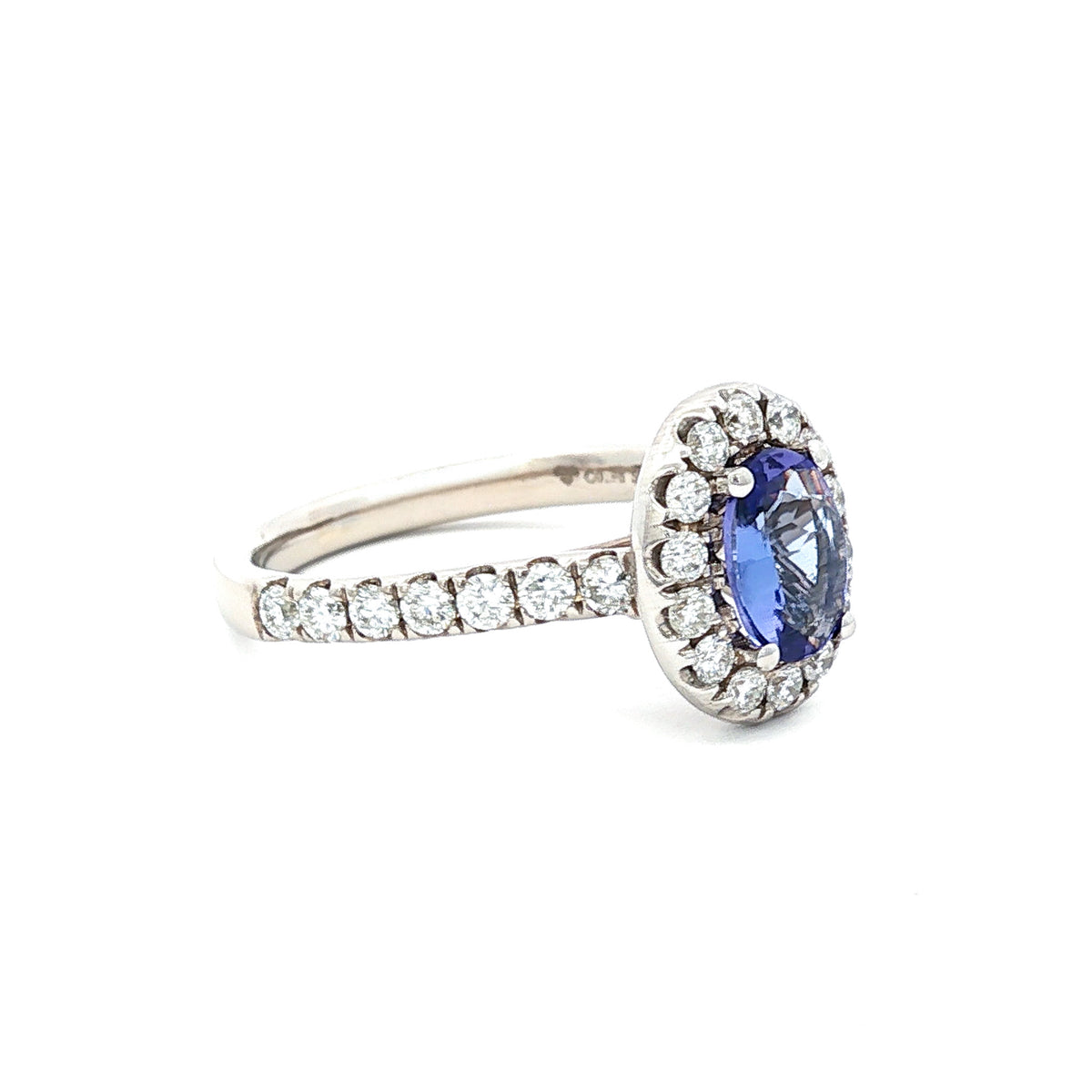 14kt White Gold .78 ct Oval Tanzanite & Diamond Halo Ring 5,5.5,6,6.5,7,7.5,8