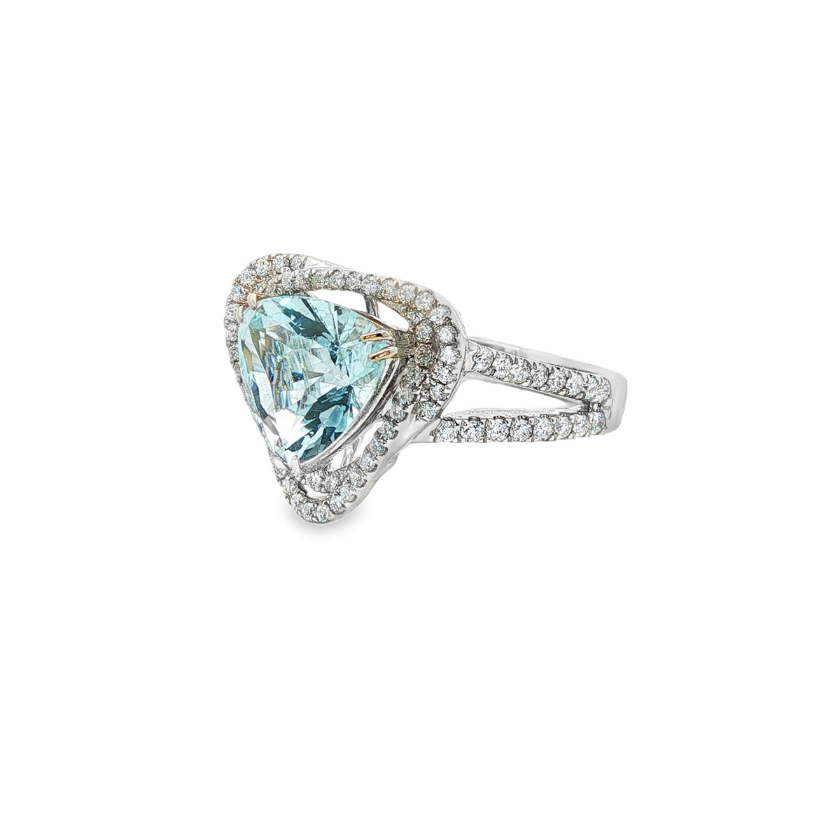 14kt White Gold 2.14 ct Trillion Aquamarine with Double Diamond Halo Ring 5,5.5,6,6.5,7,7.5,8,8.5,9