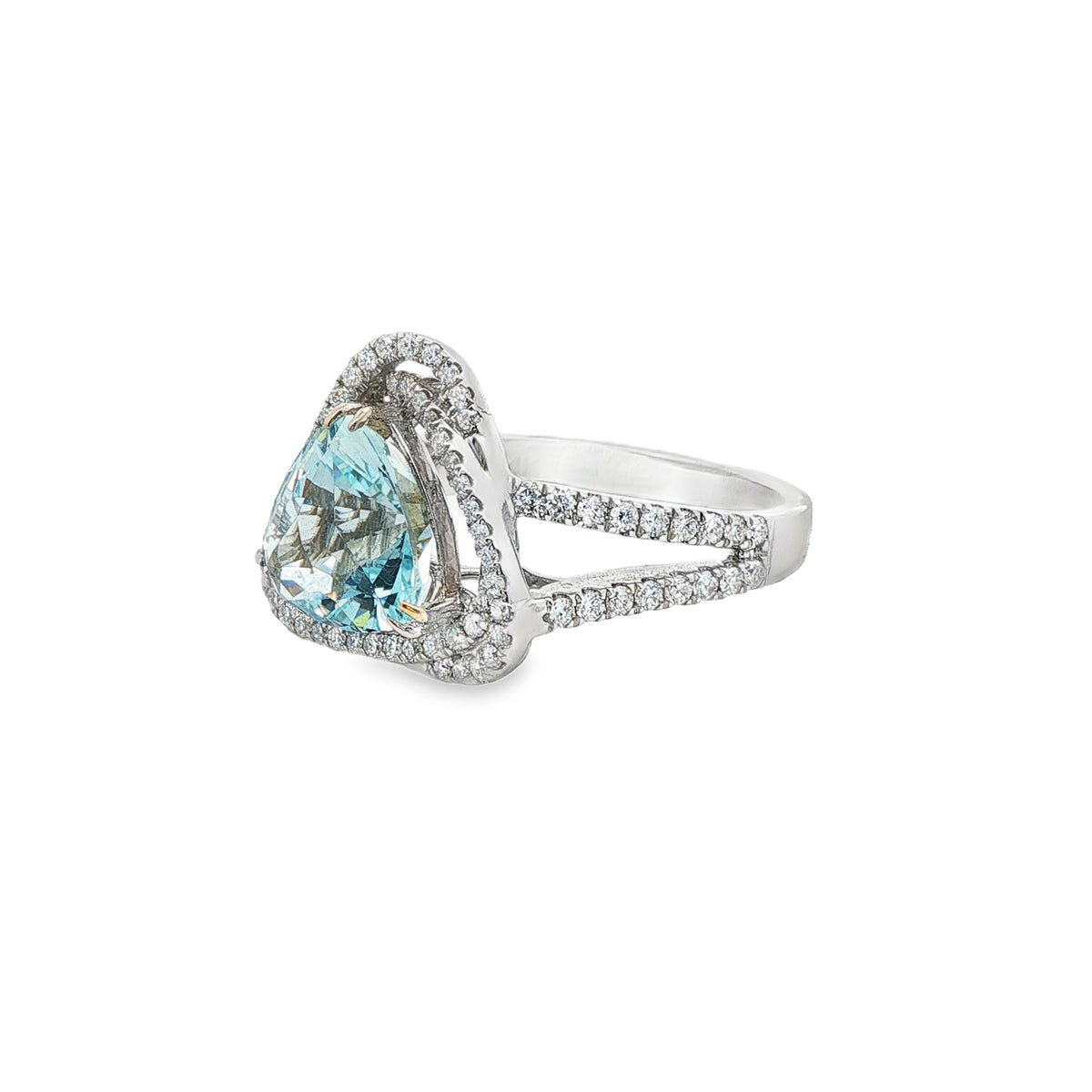 14kt White Gold 2.14 ct Trillion Aquamarine with Double Diamond Halo Ring 5,5.5,6,6.5,7,7.5,8,8.5,9