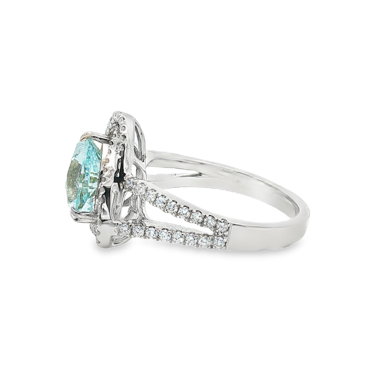 14kt White Gold 2.14 ct Trillion Aquamarine with Double Diamond Halo Ring 5,5.5,6,6.5,7,7.5,8,8.5,9