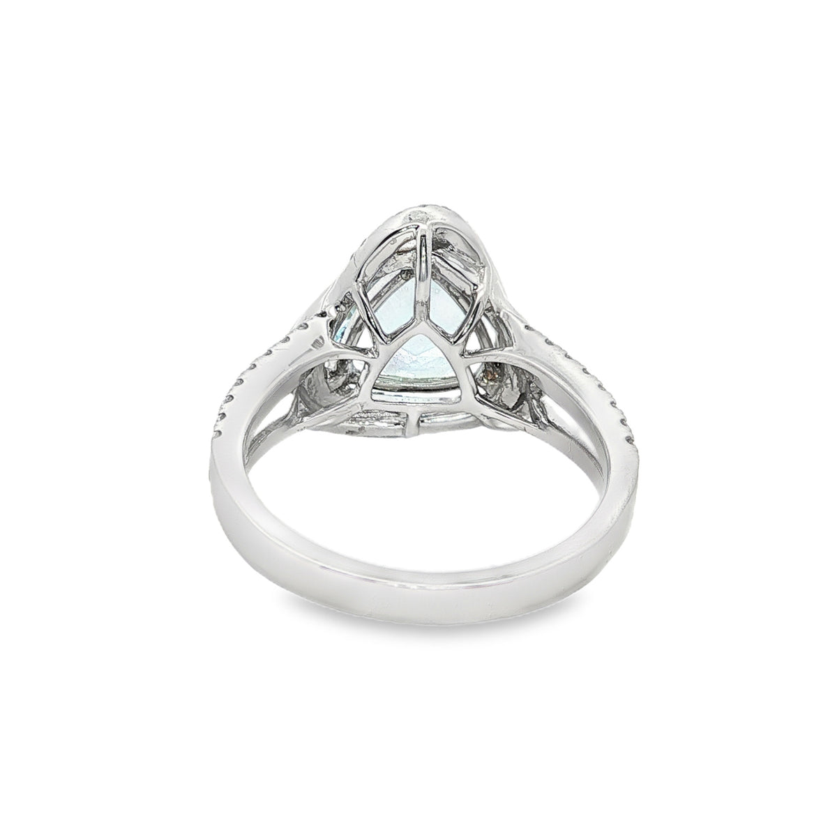 14kt White Gold 2.14 ct Trillion Aquamarine with Double Diamond Halo Ring 5,5.5,6,6.5,7,7.5,8,8.5,9