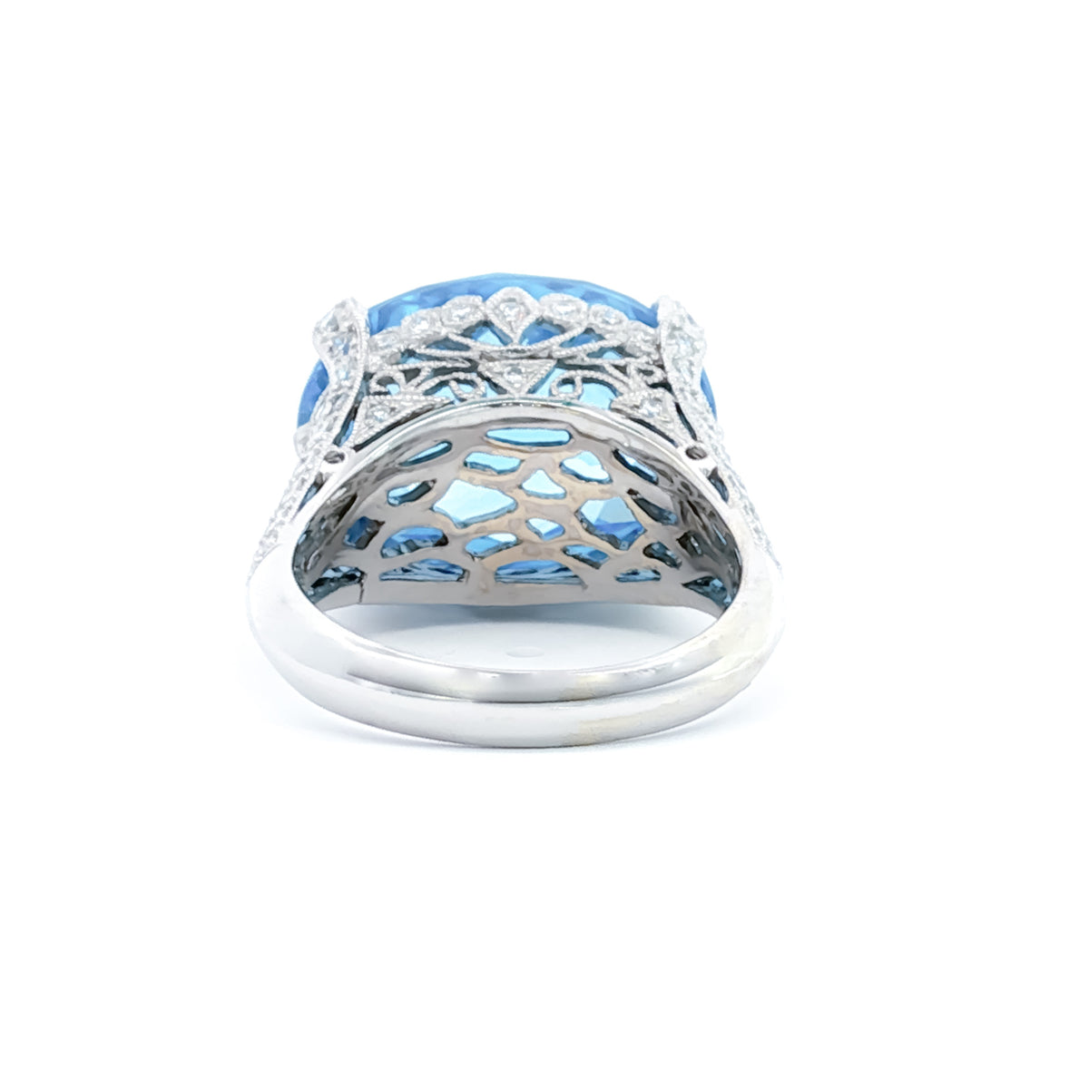 18kt White Gold 20.00 ct Oval Topaz & .78 ctw Pave Diamond East-West Filigree Ring 5,5.5,6,6.5,7,7.5,8