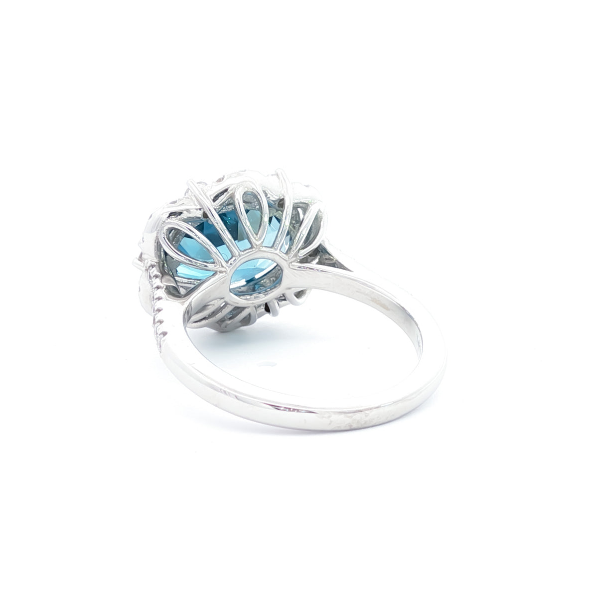 14kt White Gold & 5.08 ct Oval Blue Topaz with .63 ctw Diamond Scalloped Halo Ring 5,5.5,6,6.5,7,7.5,8,8.5