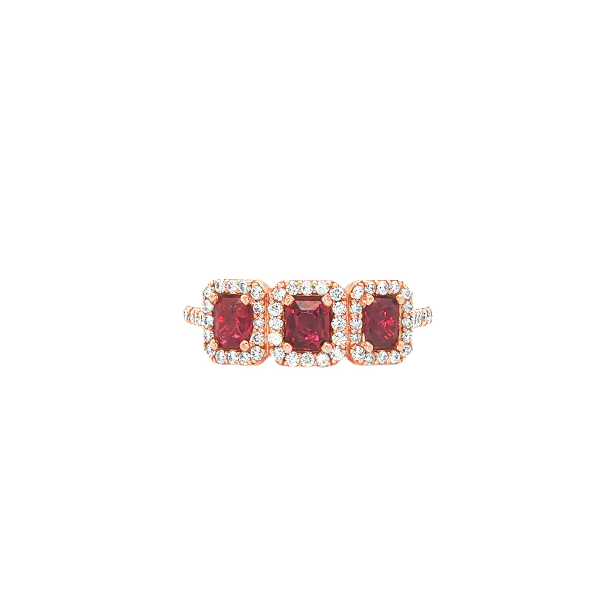 14kt Rose Gold 0.86 ctw Ruby & 0.46 ctw Diamond Three-Stone Ring