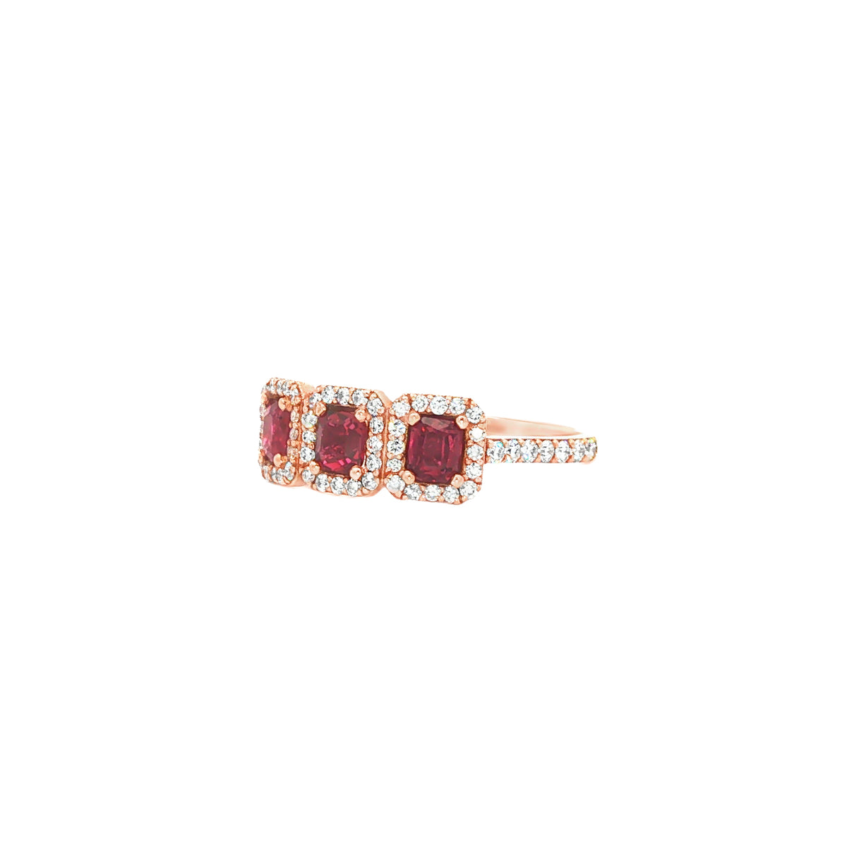 14kt Rose Gold 0.86 ctw Ruby & 0.46 ctw Diamond Three-Stone Ring