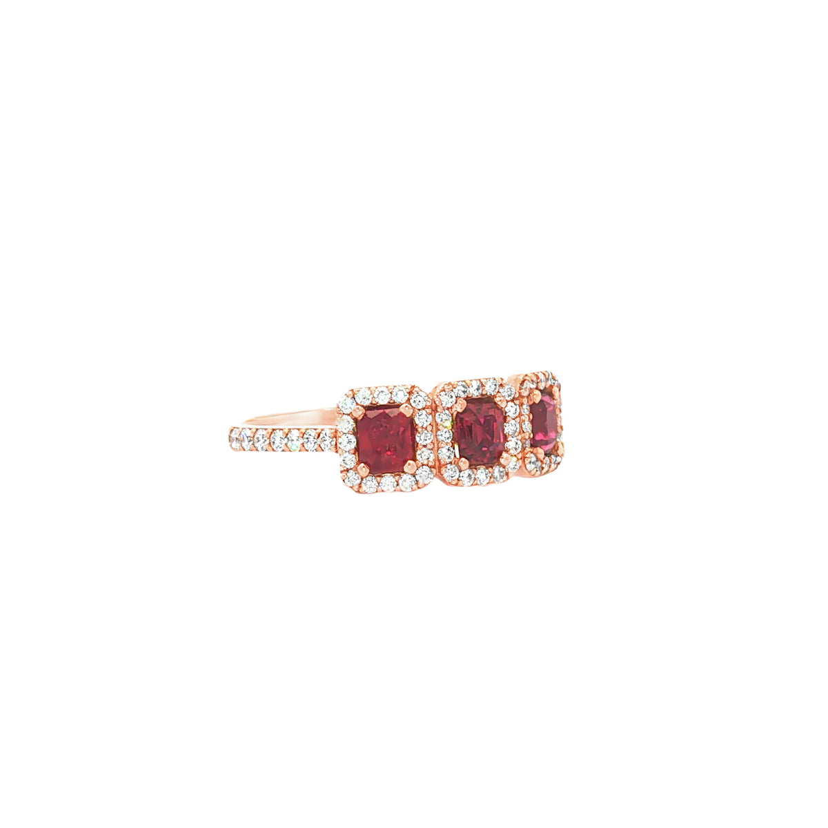 14kt Rose Gold 0.86 ctw Ruby & 0.46 ctw Diamond Three-Stone Ring