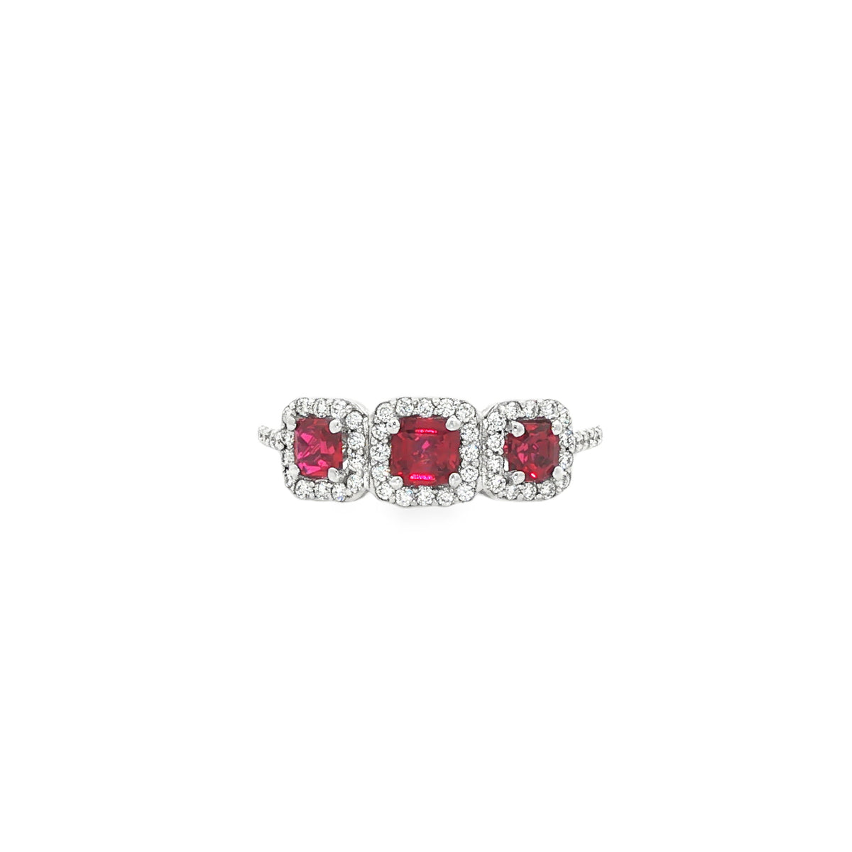 14kt White Gold 0.80 ctw Ruby & 0.38 ctw Diamond Three-Stone Ring