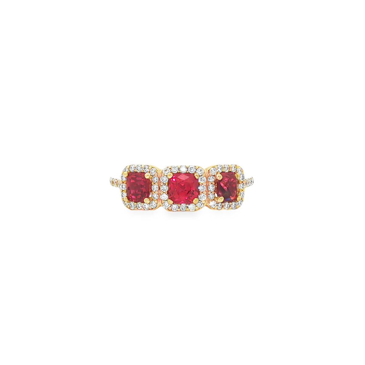 14kt Yellow Gold 1.16 ctw Ruby & 0.38 ctw Diamond Three-Stone Ring
