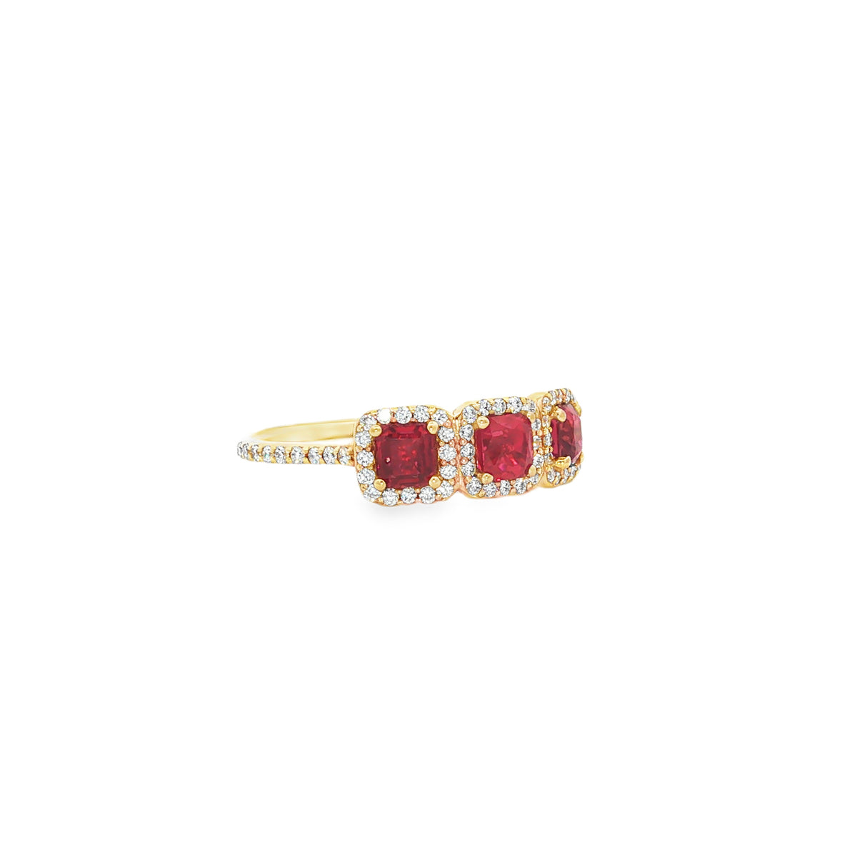 14kt Yellow Gold 1.16 ctw Ruby & 0.38 ctw Diamond Three-Stone Ring
