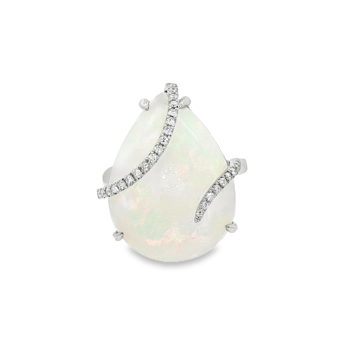 12.53 ct Ethiopian Opal & .15 ctw Diamond 14kt White Gold Ring 5.5,6,6.5,7,7.5